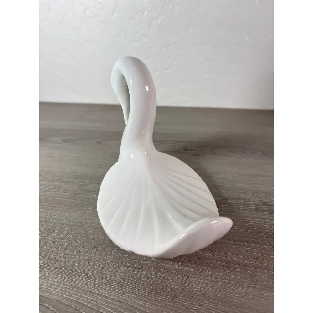Vintage 1980s Art Deco Swan White Ceramic Bird Figurine - 6